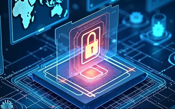 Securelytix case studies hero: circuit board with holographic lock protecting data